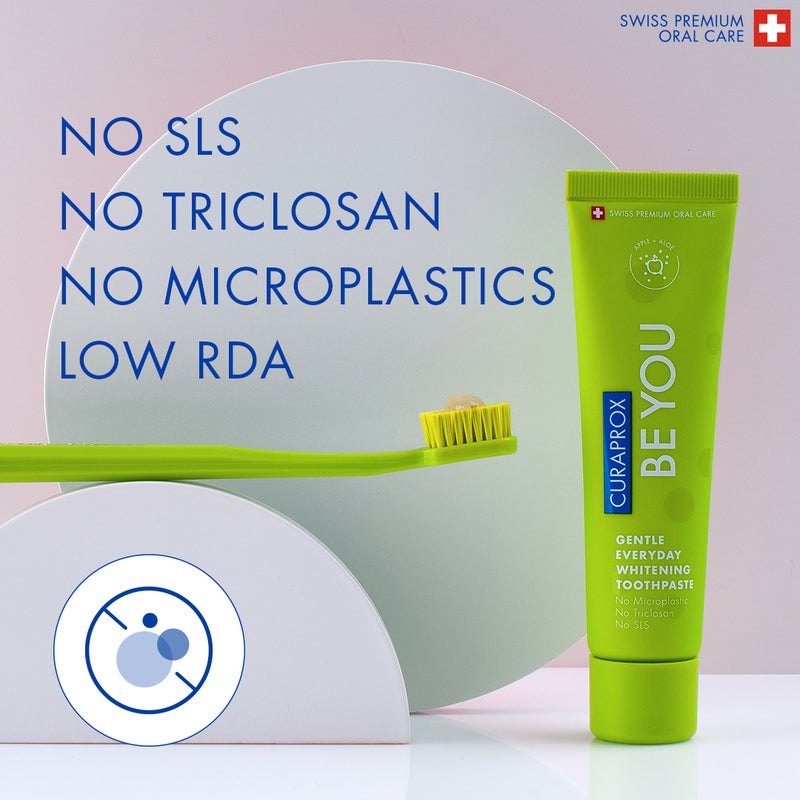 CURAPROX Be You Apple + Aloe Vera Toothpaste | Gentle Everyday Whitening | 60ml Gel | SLS Free, Microplastic Free, Triclosan Free, Fluoride-Enhanced | Refreshing Green Formula - Image 3